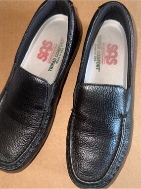 SAS Comfy Twin Slip-on Tripad Comfort Moccasin Loafers Black Pebbled Leather